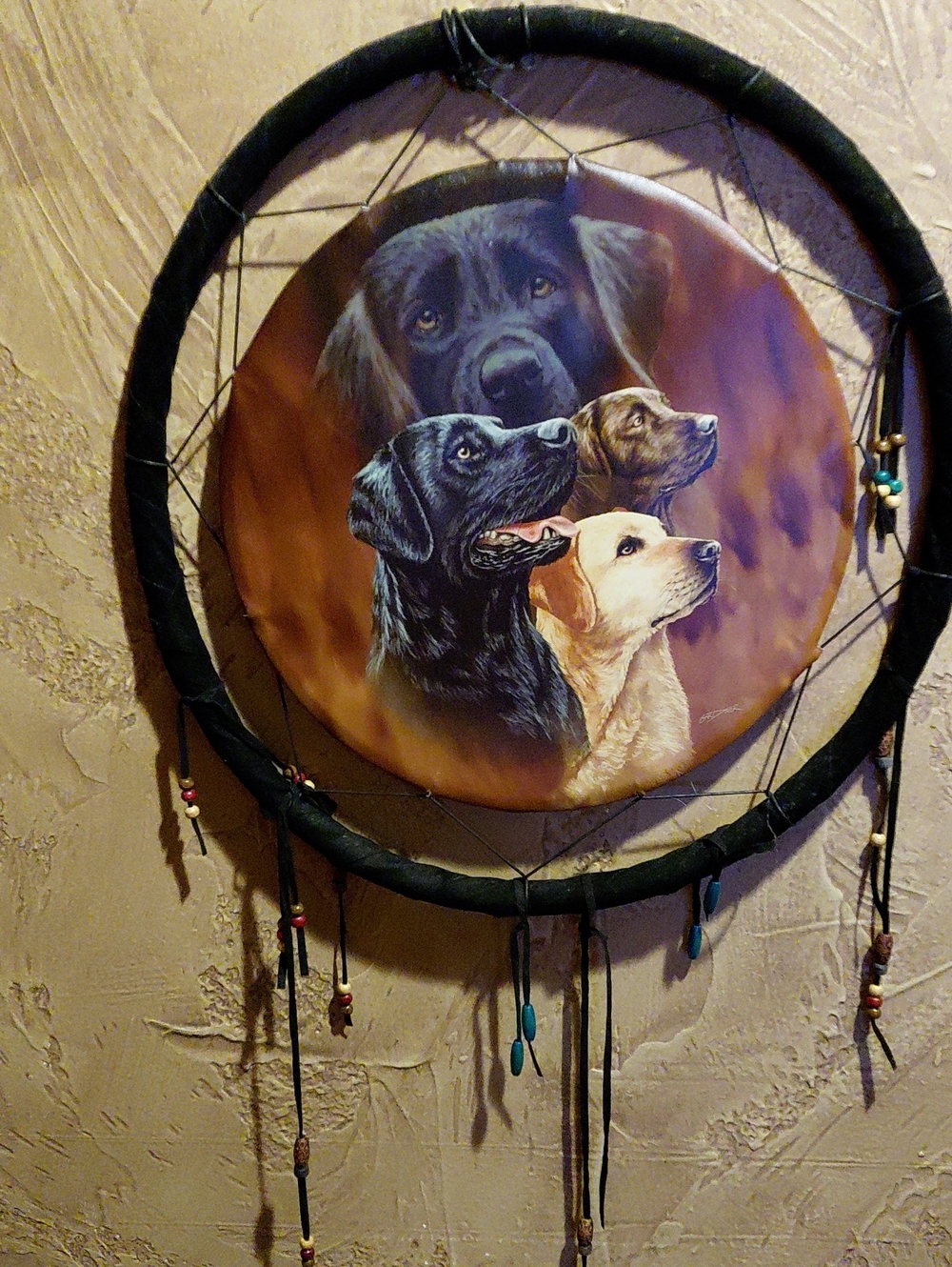 Dreamcatcher Wall Art with Black and Brown Dog Portraits